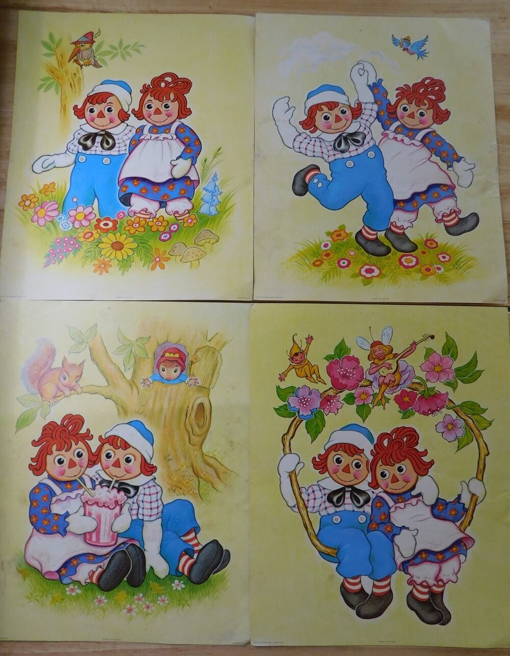Raggedy Ann and Andy Vintage 1973 Litho Art Prints Decor Fair Condition